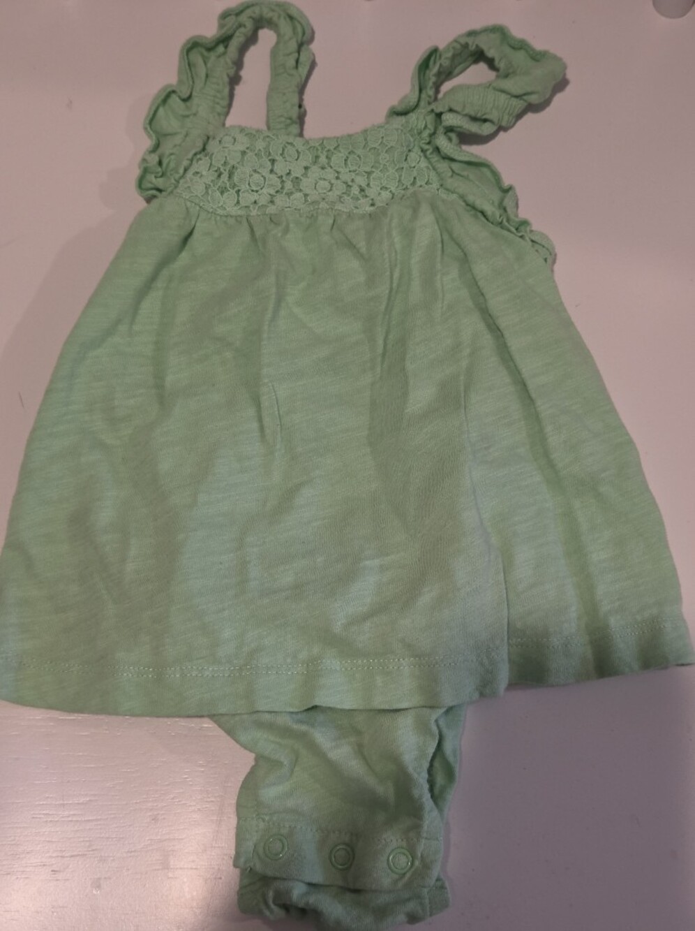 Carter's Light Green Crochet-Trim Sleeveless Baby One-Piece Romper 18M